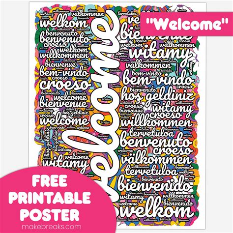 Free Printable 'Welcome' Word Cloud Poster - Make Breaks