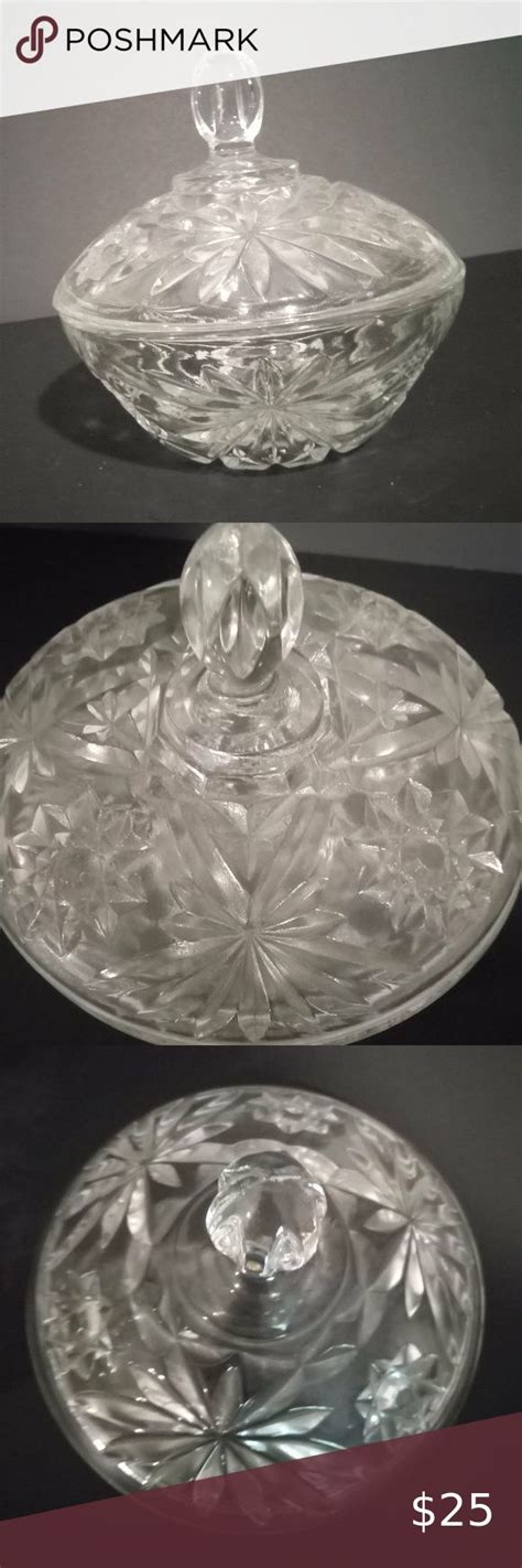 Anchor Hocking Early American Prescut Clear Glass Candy Dish With Lid