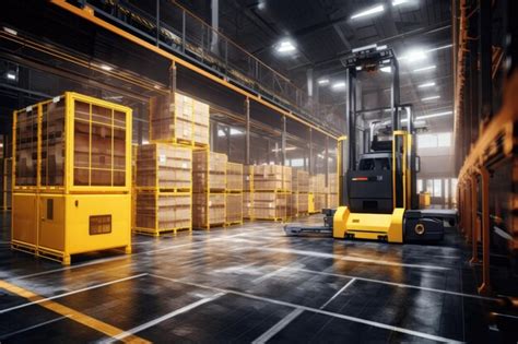 Premium Ai Image Autonomous Forklifts Moving Crates In Warehouse