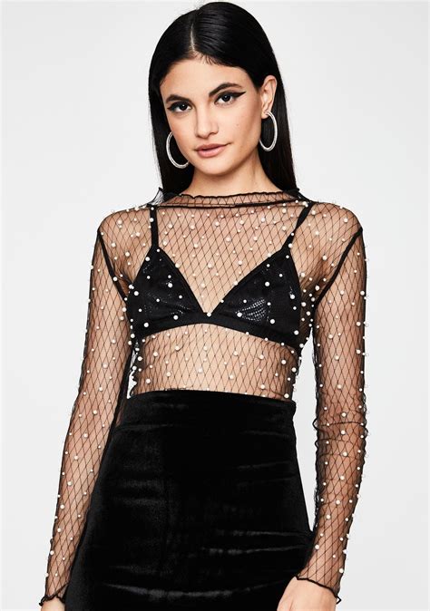 Sheer Luminance Beaded Top Black Long Sleeve Crop Top Beaded Top Tops