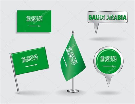 Set De Banderas De Pin Icono Y Puntero De Mapa De Arabia Saudita