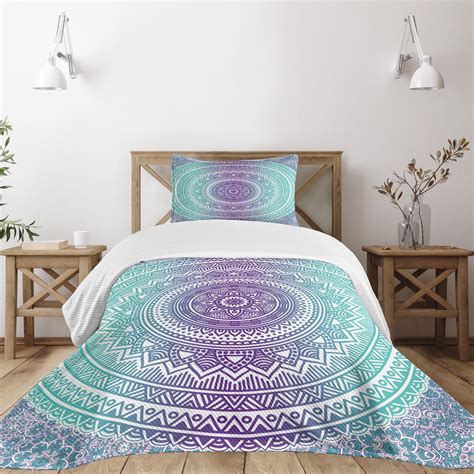 Ambesonne Blue And Purple Quilted Bedspread Set Pcs Hippie Mandala