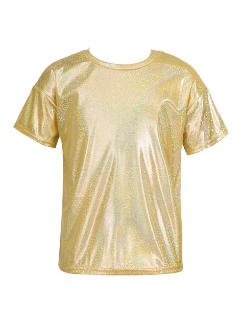 renvena Kids Girls Long Sleeve Shiny Metallic Dance T-shirt Top Jazz