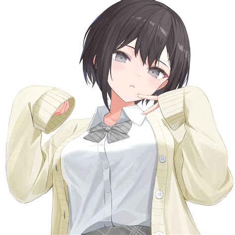 Safebooru 1girl Black Hair Bow Bowtie Cardigan Collared Shirt