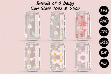 Daisy Beer Can Glass Wrap SVG 16oz 20oz Bundle Set Of 6