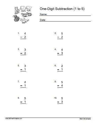 Print Single Digit Subtraction Worksheet 4 Free Printable