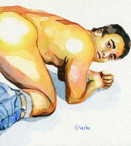 Print Of Original Art Work Watercolor Painting Gay Male Nude First Ebay