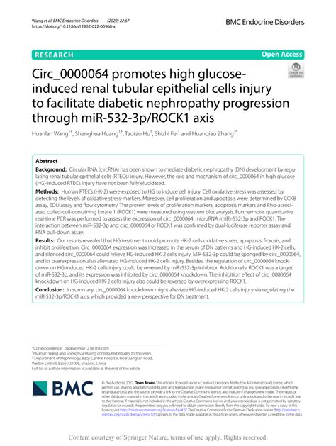 Pdf Circ Promotes High Glucose Induced Renal Tubular