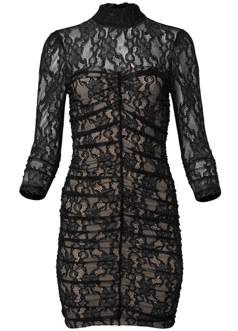 Mock Neck Lace Dress Black And Nude Venus