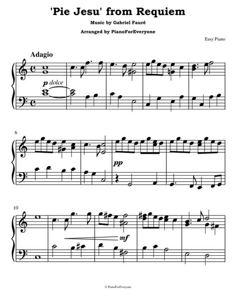 Pie Jesu from Requiem Fauré Easy Piano arr PianoForEveryone by