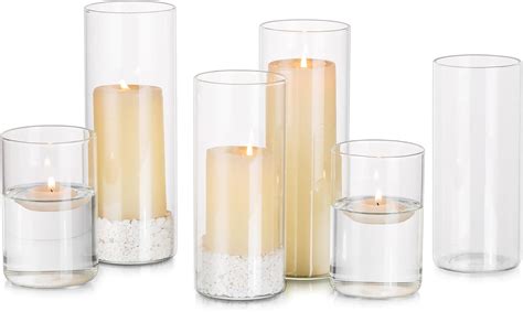 Glasseam Hurricane Glass Candle Holders Set Of 6 Clear Cylinder Candle Holders For Pillar