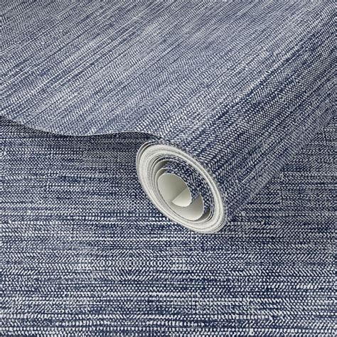 Denim Grasscloth Navy And White Wallpaper Spoonflower