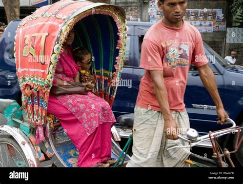 Street Scene Man Riding Cycle Rickshaw Dhaka Bangladesh Stock