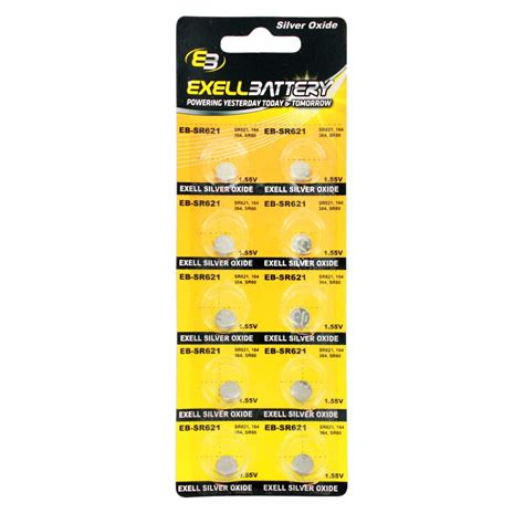 10pk Exell Eb Sr621 Silver Oxide 15v Watch Battery For Sr621sw 364