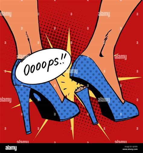 Oops Broke Heel Woman Nasty Surprise Pop Art Comics Retro Style Stock