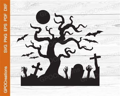 Halloween Graveyard Svg Spooky Graveyard Cemetery Png Clipart Cut File