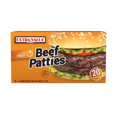 Extra Value Quarter Pound Beef Patties 20 Count 5 Lbs Dairy Free