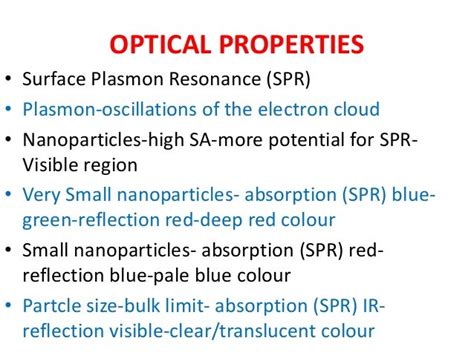 Properties of nanoparticles