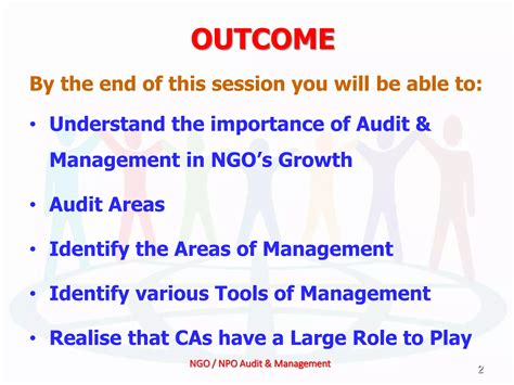 Ngo Npo Audit And Management Role Of A Chartered Accountant Ppt