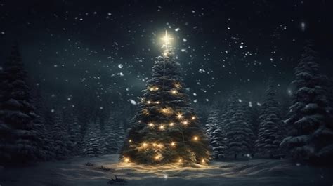 Premium AI Image | Illuminated christmas tree on the snow at night