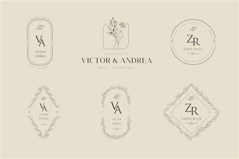 Premium Vector | Minimalist floral wedding logo template set