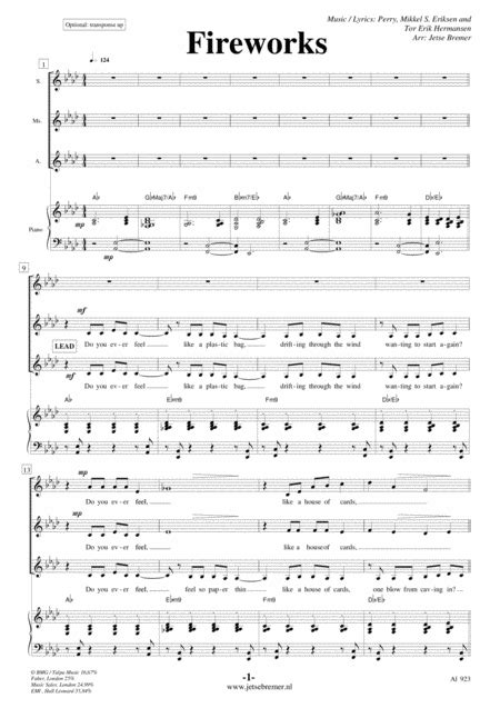 Firework Arr Jetse Bremer Sheet Music Katy Perry Choir