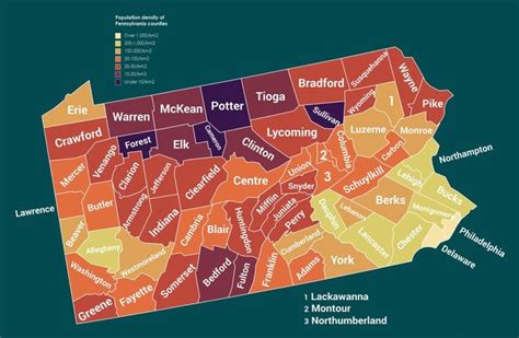 Population density of Pennsylvania counties (2020) - per square kilometer - Lawrence Population ...