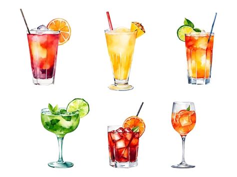 Premium Vector Vector Watercolor Cocktail Drinks Set Illustrations Of