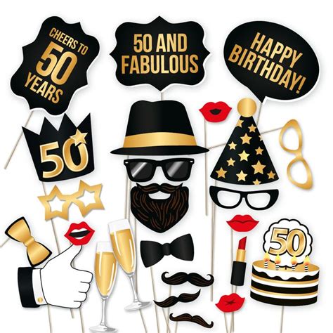 50th Birthday Photo Booth Props Black And Gold 34 Count Birthday