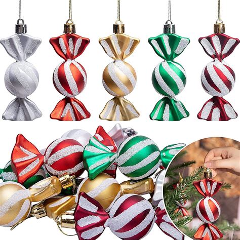 15 Pcs Christmas Hanging Candy Ornamentscolorful Glitter Xmas Candy Cane Peppermint Tree