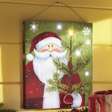 Lighted Santa Wall Canvas Large Christmas Paintings Christmas