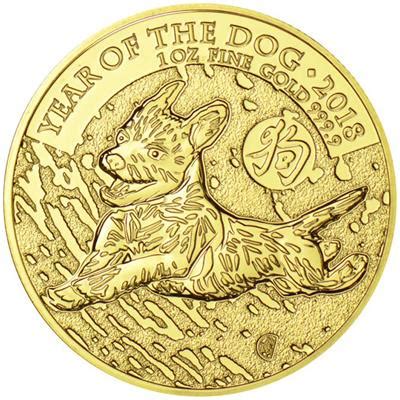 Lunar 2018 U K Serie Jahr Des Hundes 1 OZ GOLD Stempelglanz