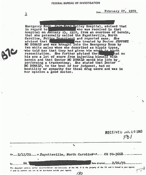 Jeffrey Macdonald Fbi Investigative Activity Feb 17 1970 Jeffrey Macdonald Case