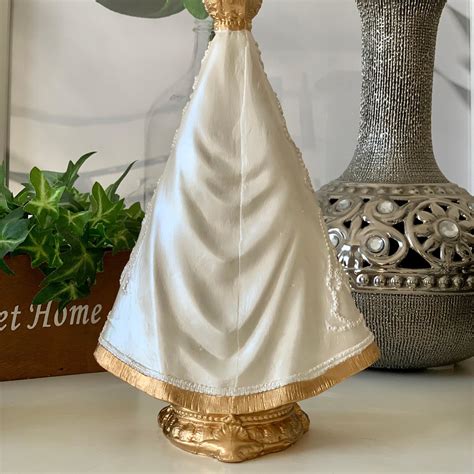 Nossa Senhora Aparecida 20cm Manto Bordado Dourado Gesso Elo7