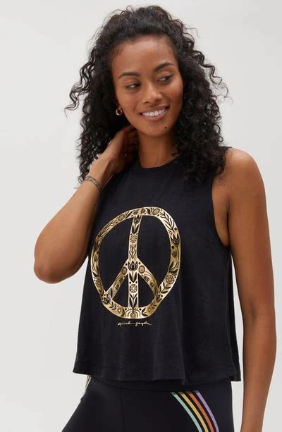 Spiritual Gangster Peace Sign Graphic Crop Tank In Black Modesens