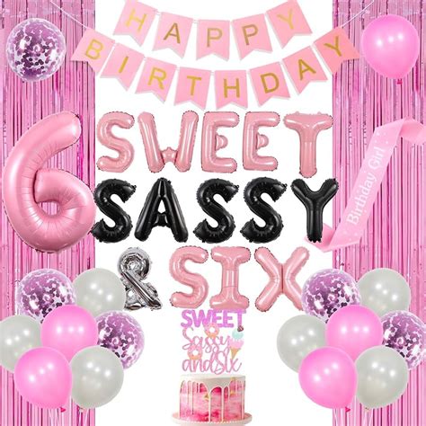 Joymemo Sweet Sassy And Six Birthday Decorations Girl Pink Sweet Six