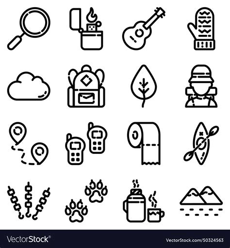 Camping Flat Icon Set Isolated On White Background