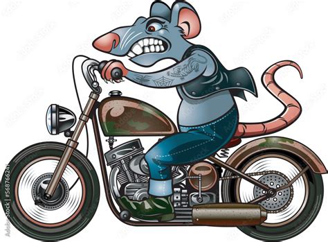 Cartoon Style Rat Riding On A Vintage Motorcycle Stock Vektorgrafik