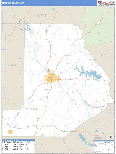 Monroe County, Georgia Zip Code Wall Map | Maps.com.com