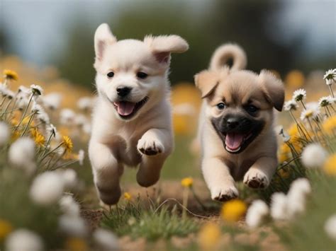 Premium Photo | A group of puppies in a field of flowers cute puppies ...