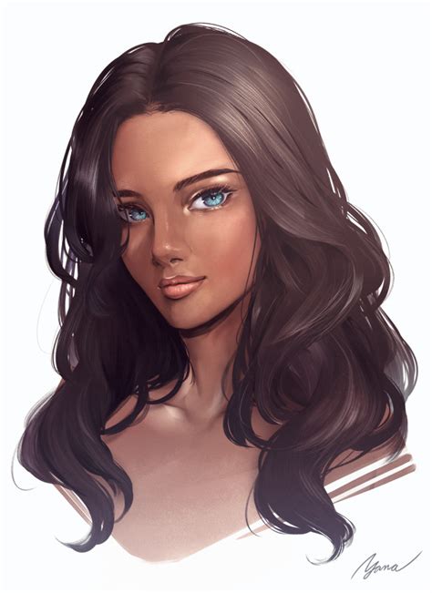 Safebooru 1girl Blue Eyes Brown Hair Close Up Dark Skinned Female Dark Skin Lips Long Hair