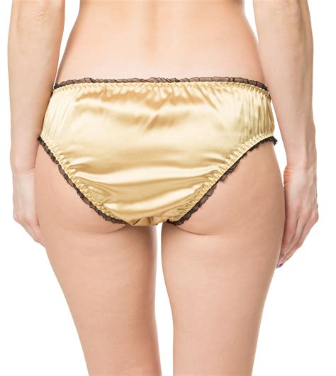 Gold Satin Frilly Sissy Panties Bikini Knicker Underwear Briefs Size 6