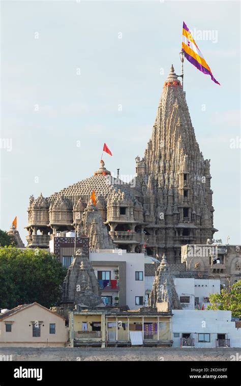 View of Dwarkadhish Temple, current architecture of Temple was built by Chalukya in 15-16th ...