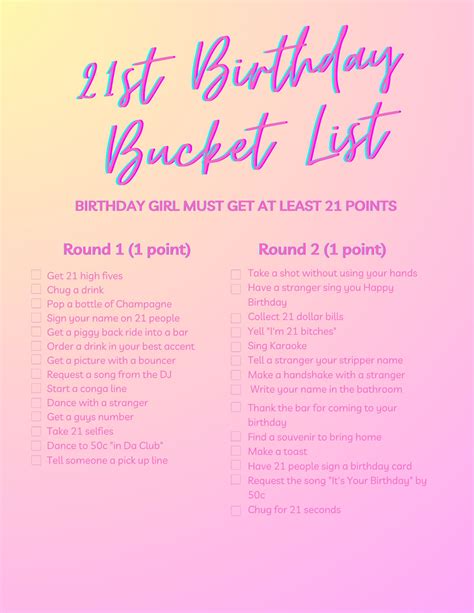 21st Birthday Checklist