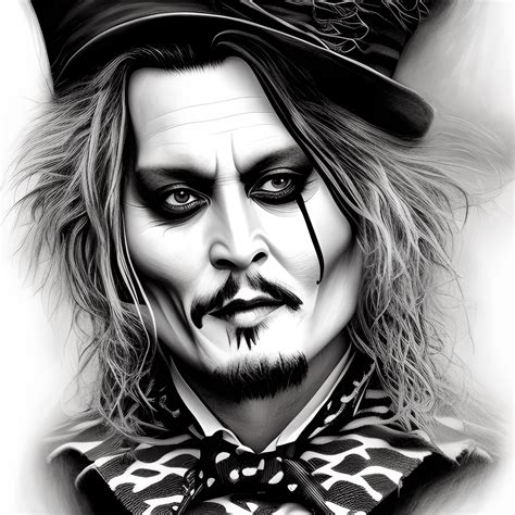 Monochrome Pencil Drawing Of Johnny Depp As The Mad Hatter Creative