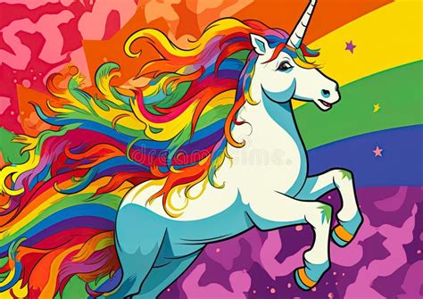 White Unicorn Symbol Of Lgbt Gay Community In Rainbow Flag Colors Ai