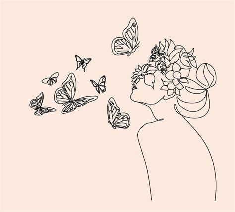 Premium Vector Woman Face With Butterfly Line Art Female Hands With