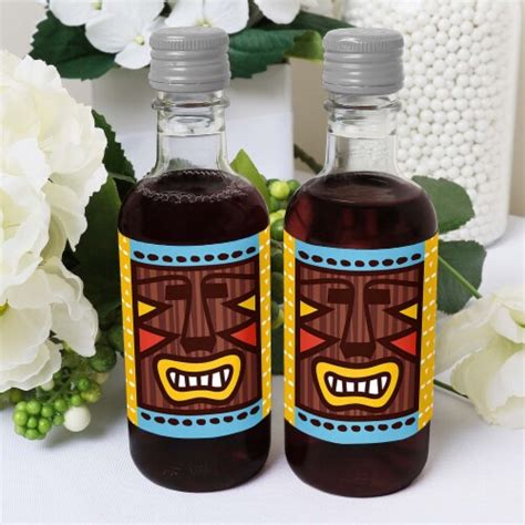 Big Dot Of Happiness Tiki Luau Mini Wine Bottle Label Stickers