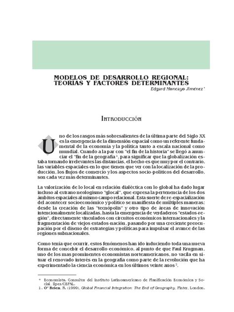 Pdf 14151724 Modelos Desarrollo Regional Teorias Y Factores Deter Min