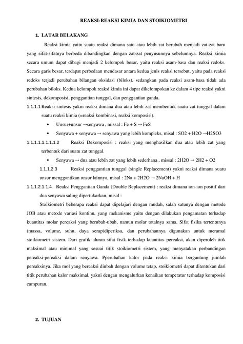 Docx Laporan Praktikum Kimia Reaksi Reaksi Kimia Dan Stoikiometri